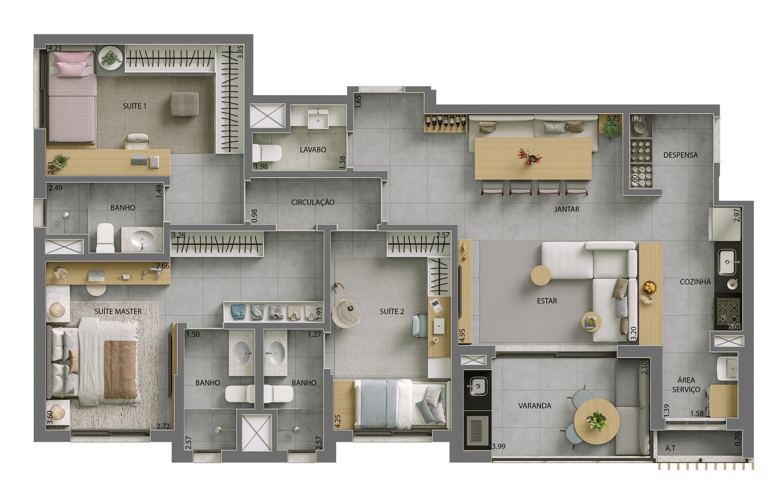 Planta do apartamento Hélade, 120,18m², 3 suítes
