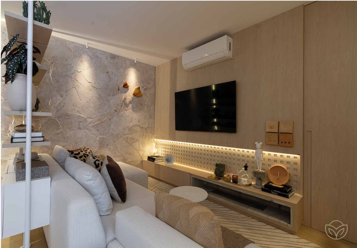 Sala de estar do apartamento decorado Manai Bosque