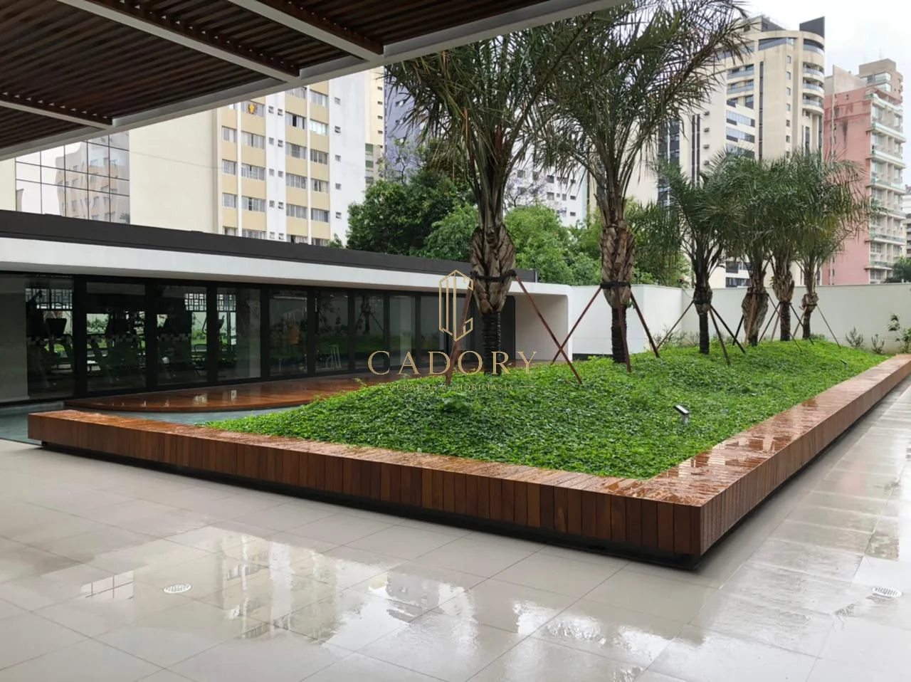 Jardim e terraço de convivência do condomínio